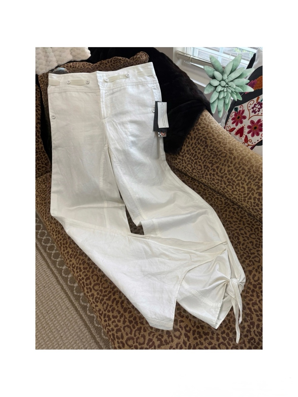 NWT L.A.M.B. White Wide Leg Ankle Tie Pants 10